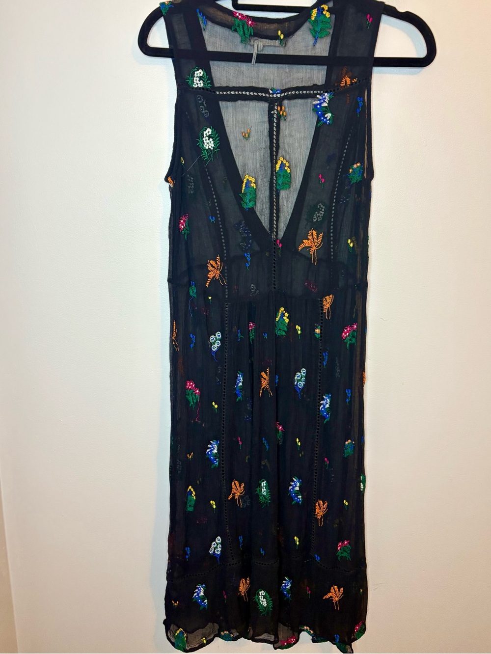 Anthropologie Floreat Garden Stroll Midi Dress Black Embroidered XS 0 2